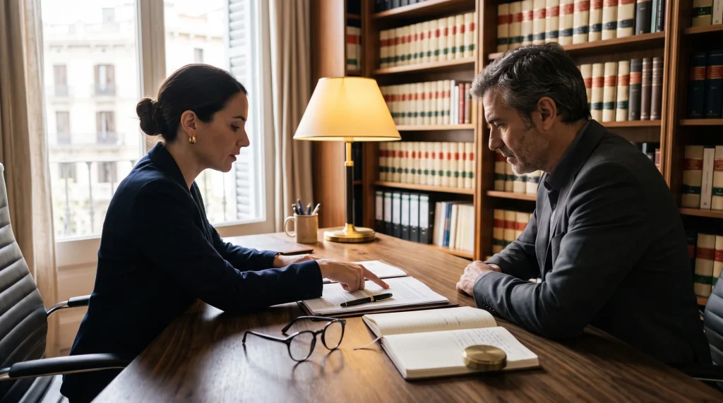 Abogada revisando con un cliente la documentación que acredita los requisitos para acogerse a la Ley de la Segunda Oportunidad